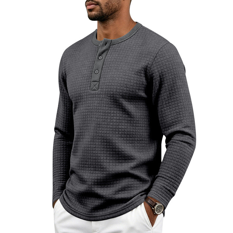 Homme Retro Jacquard Plaid Plongé manches longues Fit Henley T-shirt