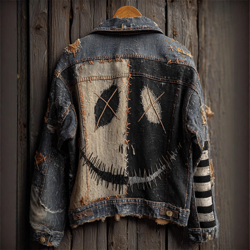 Veste de denim retro à manches longues lavée d'automne