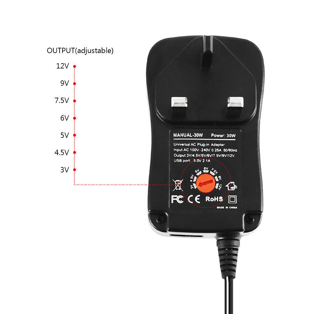 Universel 3-12V Adaptateur de tension réglable Chargeur d'alimentation USB AC DC
