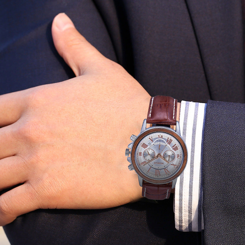 Montres en bois en alliage Hommes Chronographe multifonctions Montres non mécaniques