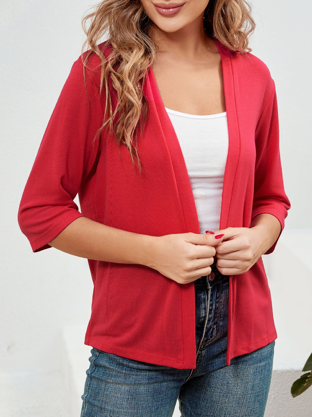 Élégante Outwear Sun-Protection Top Cardigan tricoté à manches trois quarts