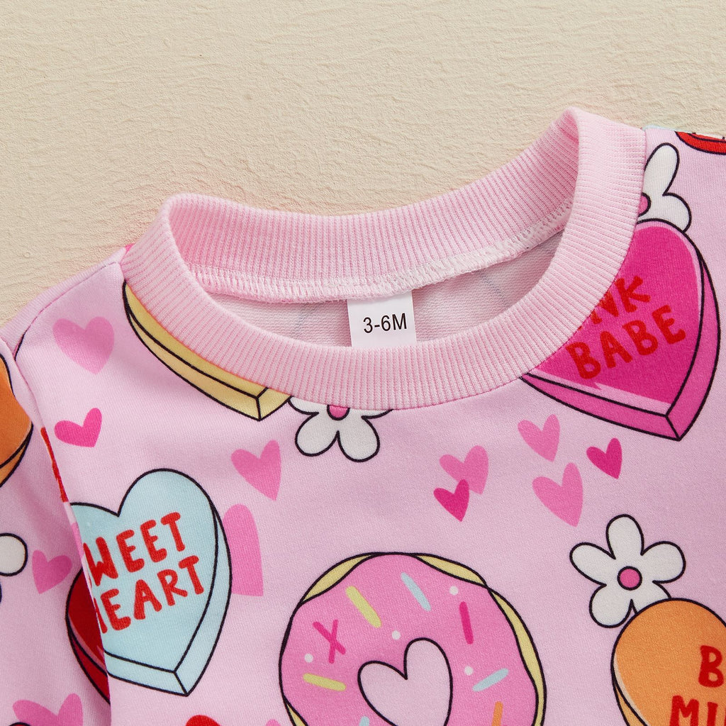 Bébé Tout-petit Love Floral Print Pantalon de pull à manches longues Ensemble deux pièces