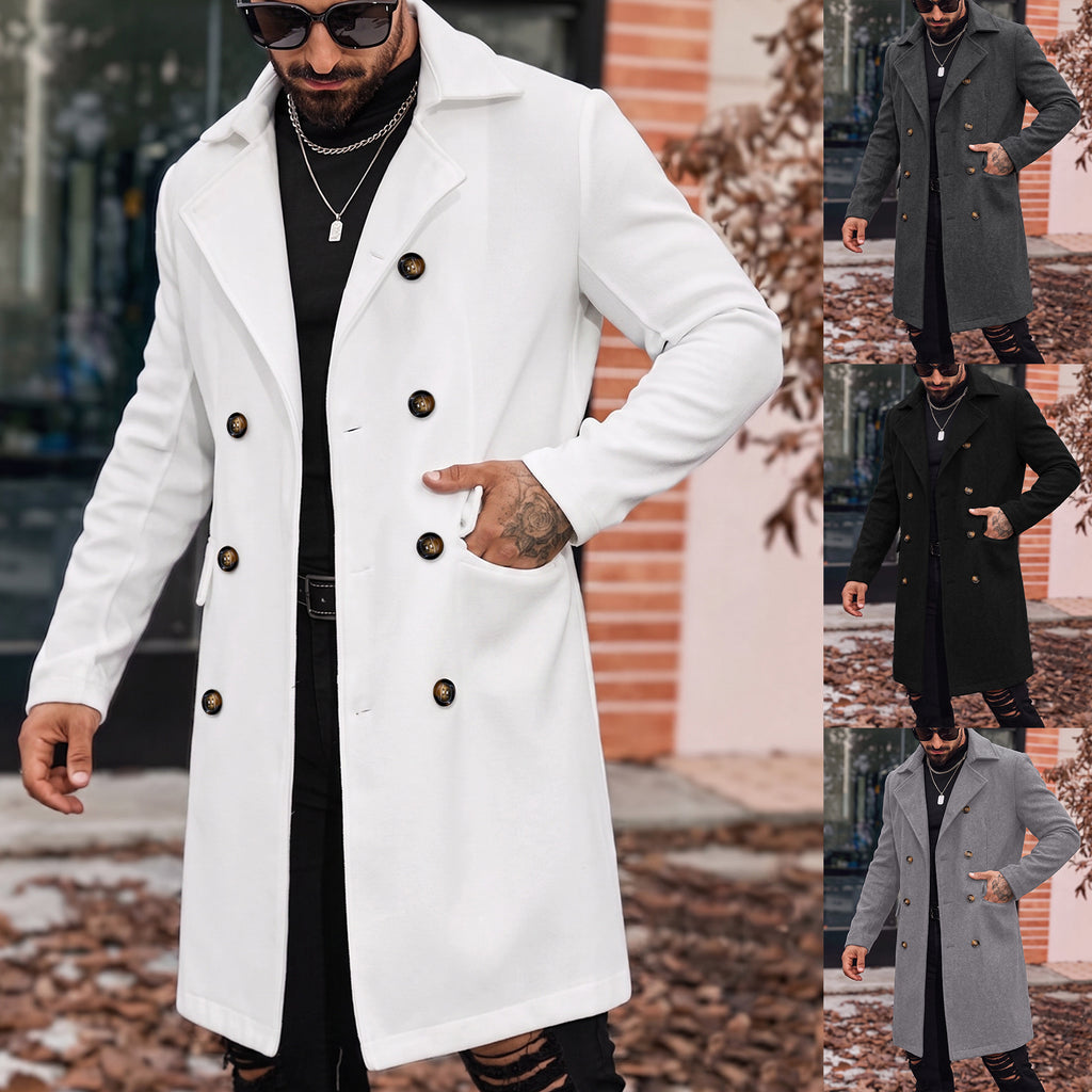Manteau de tranchée de longueur moyenne en laine pour hommes