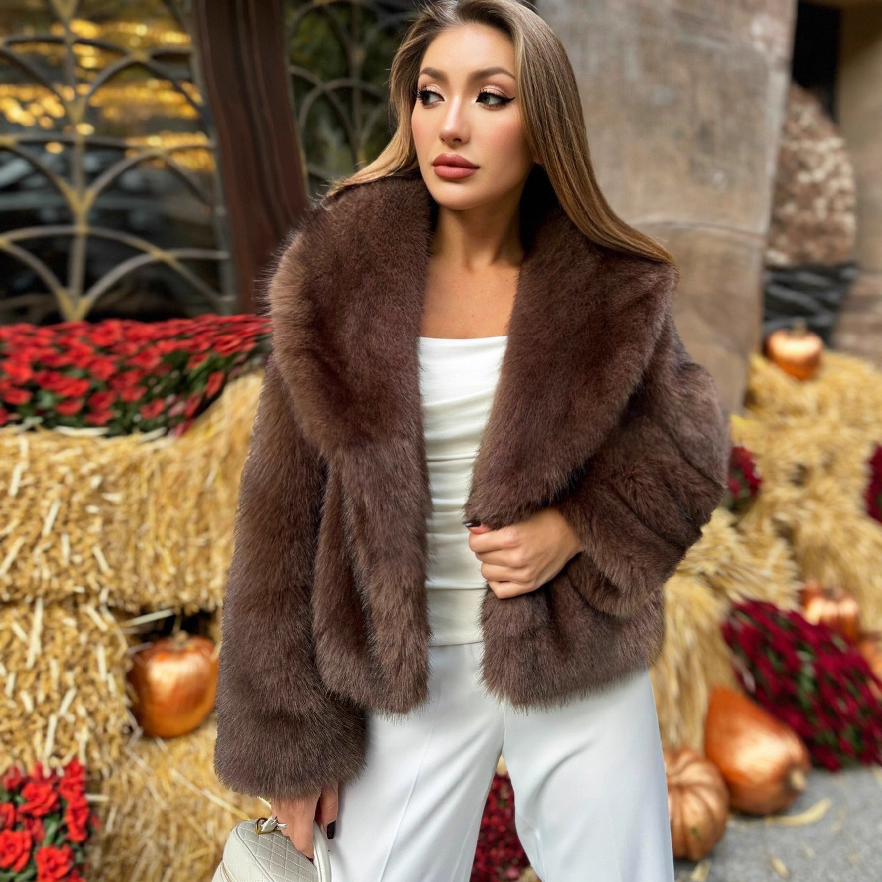 Femmes Faux fourrure épaissée Automnehiver manteau et chaud