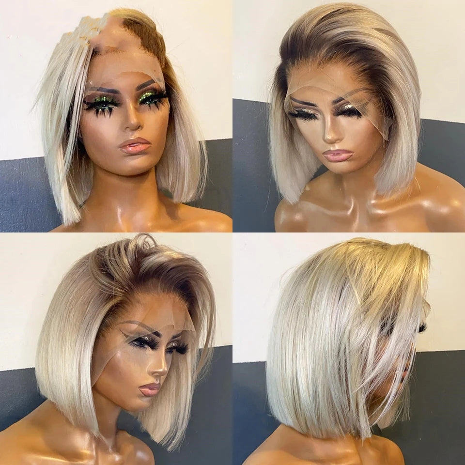Edge Split Tête dorée teinte brune courte droite coiffure