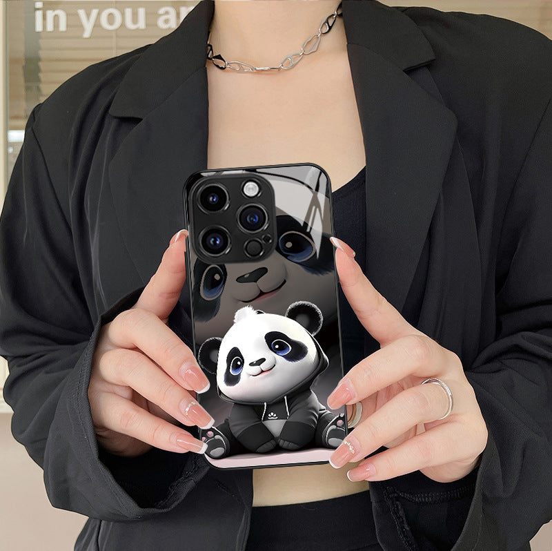 Housse de téléphone Panda Mignon Caricature National Trésor Verre cas dur