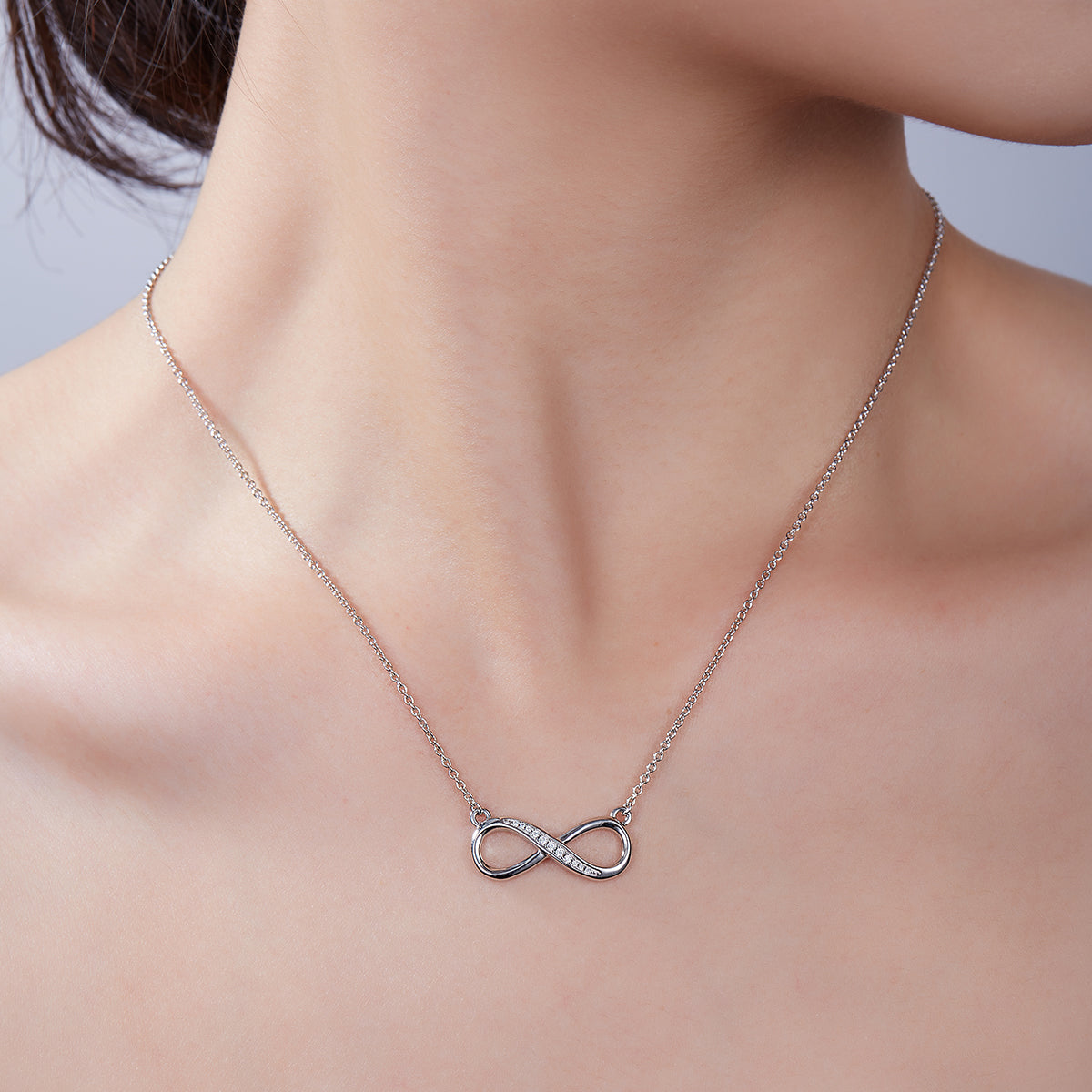 3.2g S925 Argent Sterling 11 Pierre Moissanite Collier Infinity 45cm Wit pendentif demi-paves