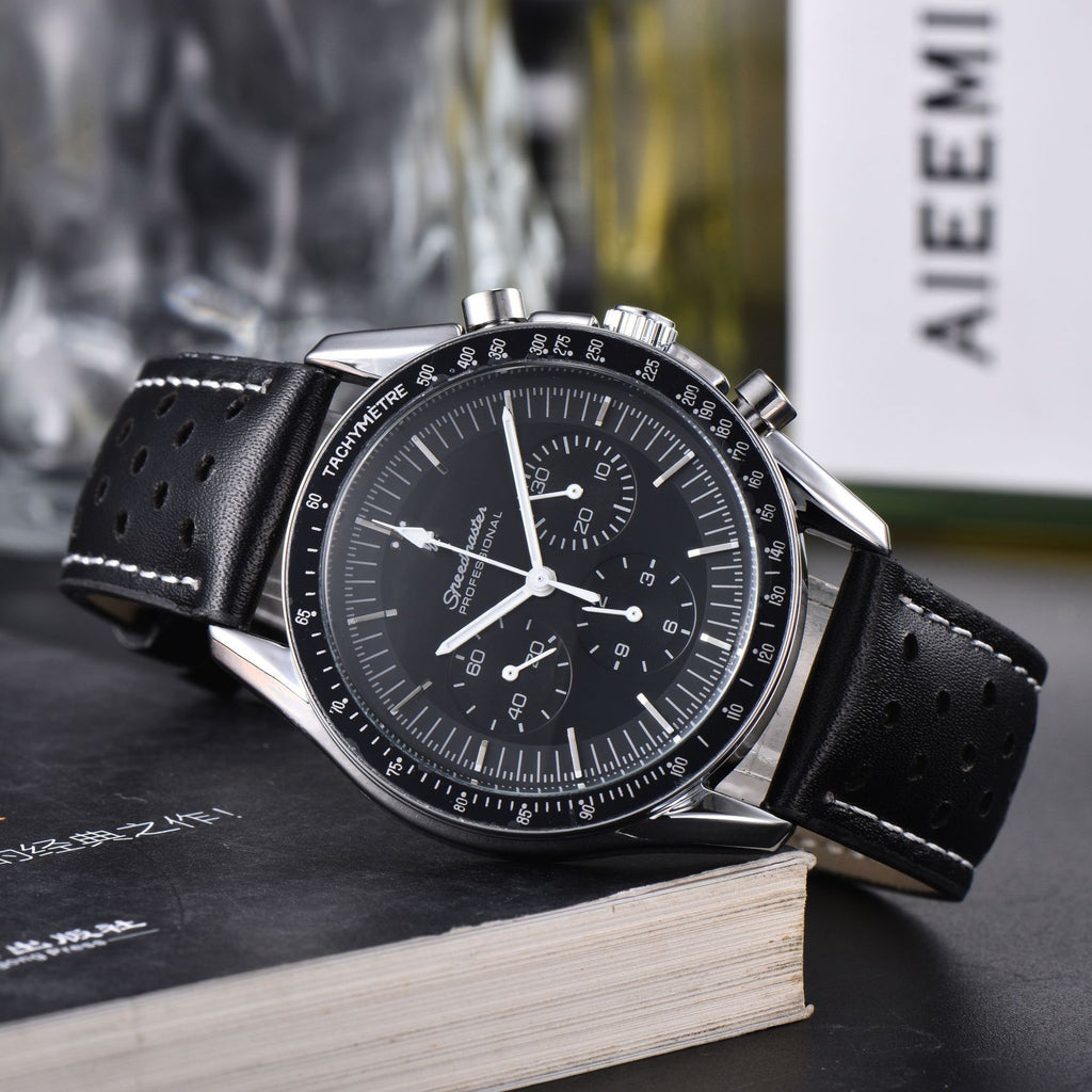 Montre Quartz multi-fonctions en cuir à 6 poignées pour hommes d'affaires