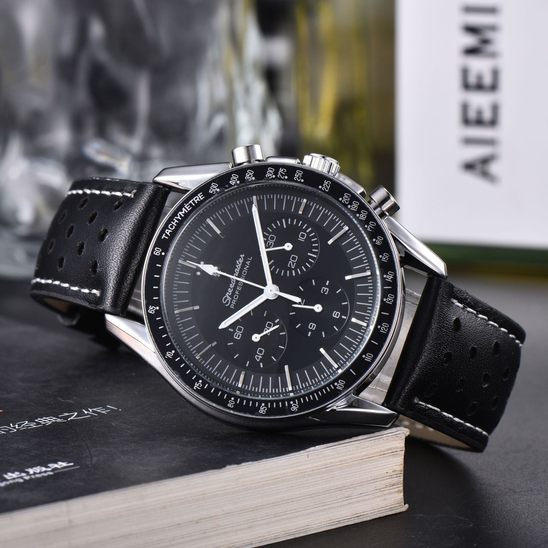 Montre Quartz multi-fonctions en cuir à 6 poignées pour hommes d'affaires