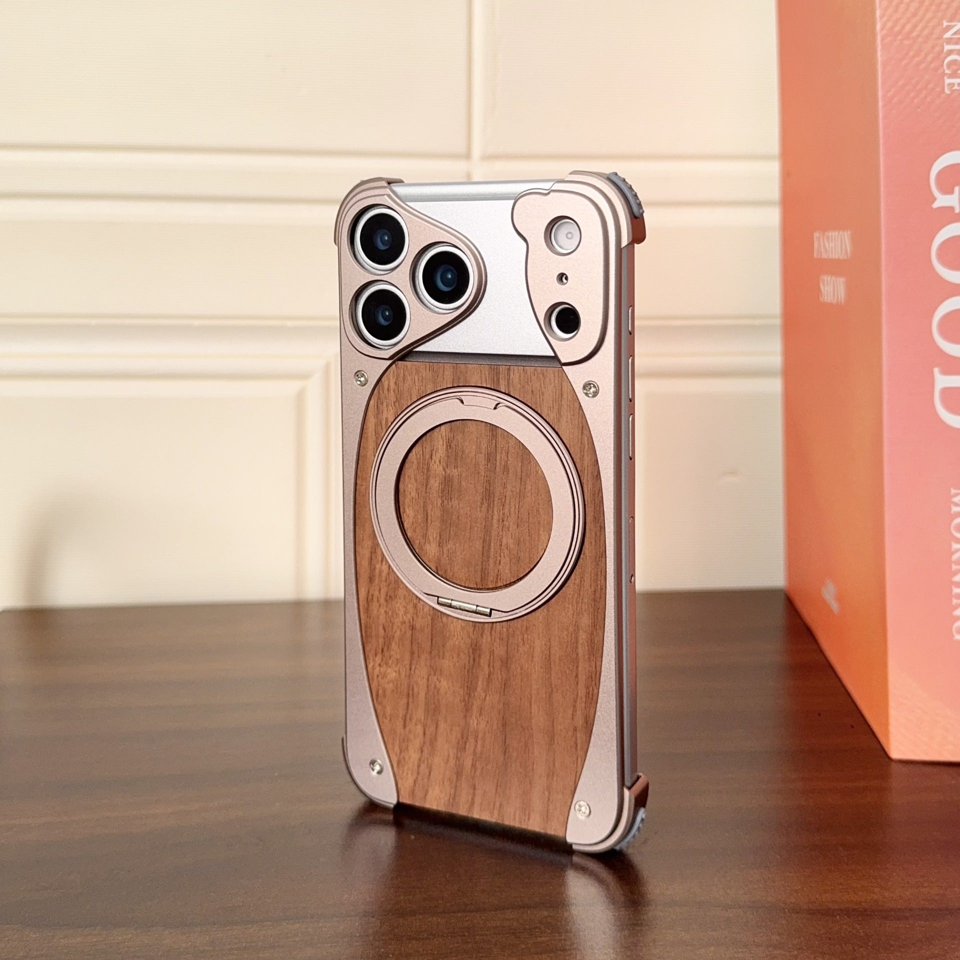 Étui de téléphone sans cadre en bois de noyer