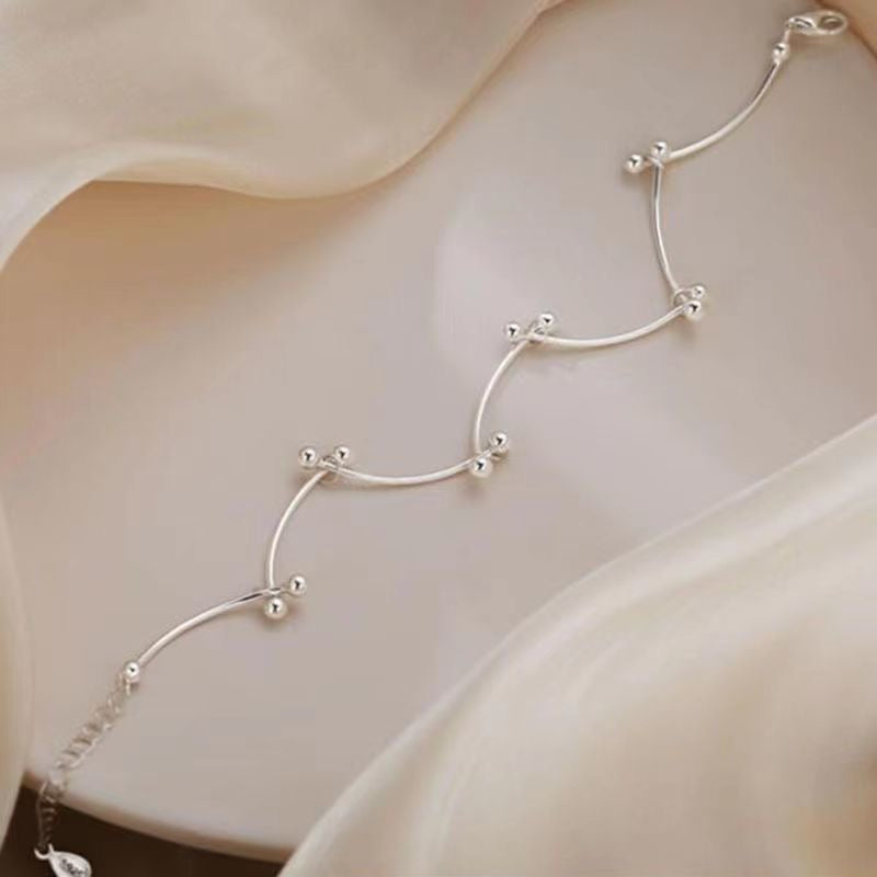 1pcs 999 Sterling Silver Wavy Tube Perle réglable