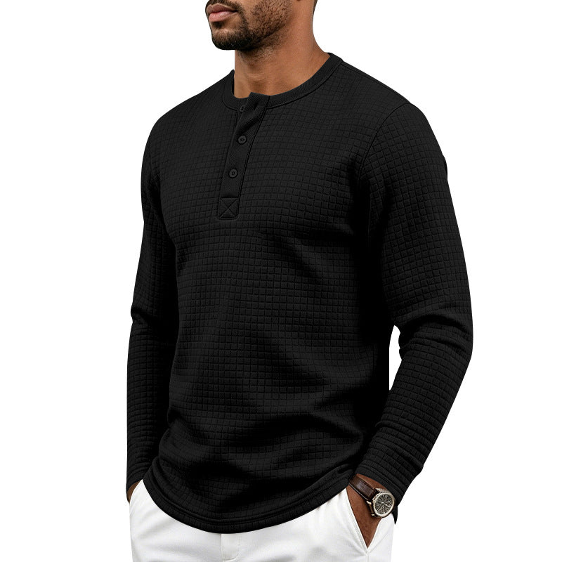 Homme Retro Jacquard Plaid Plongé manches longues Fit Henley T-shirt