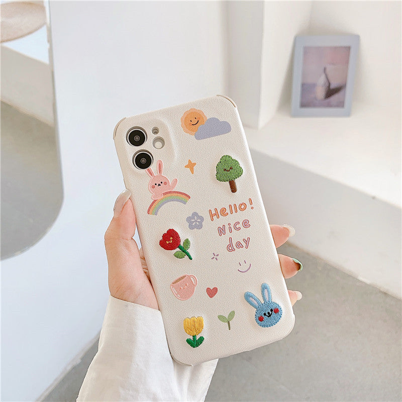 Brodé ours et lapin cas de téléphone en plastique