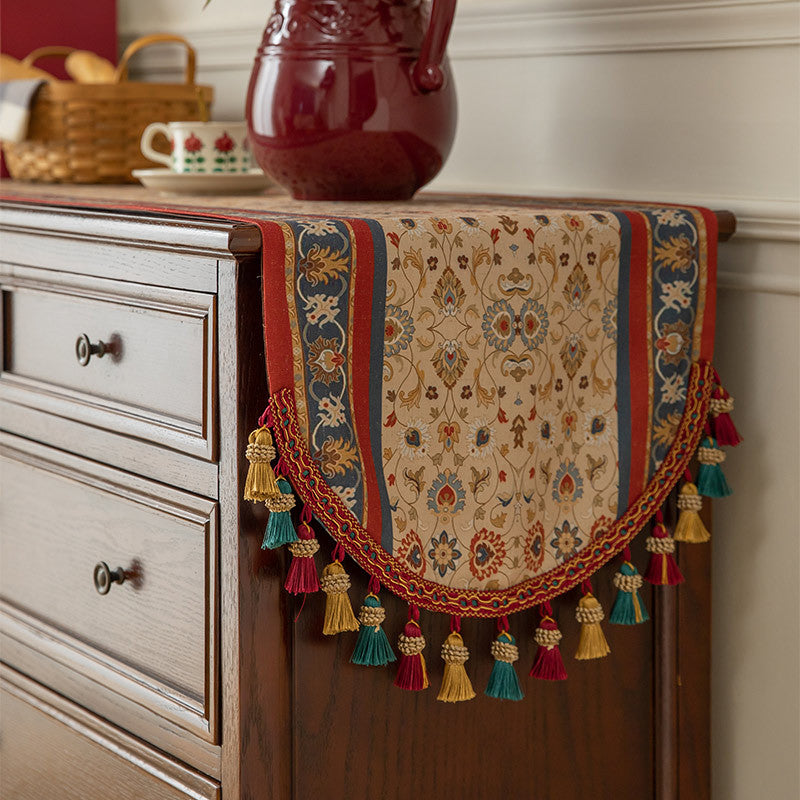 Vintage Table Runner Drapeau de thé Fringe Fringe American longue nappe