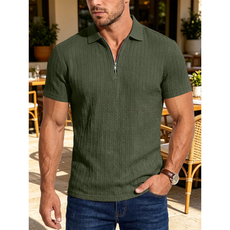 Polo Texturé Homme d'été Jacquard demi-zip Polo avec col tourné