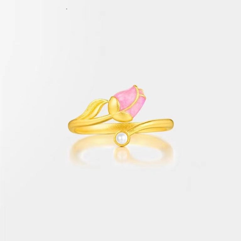 Bague de tulipe dorée à bout ouvert