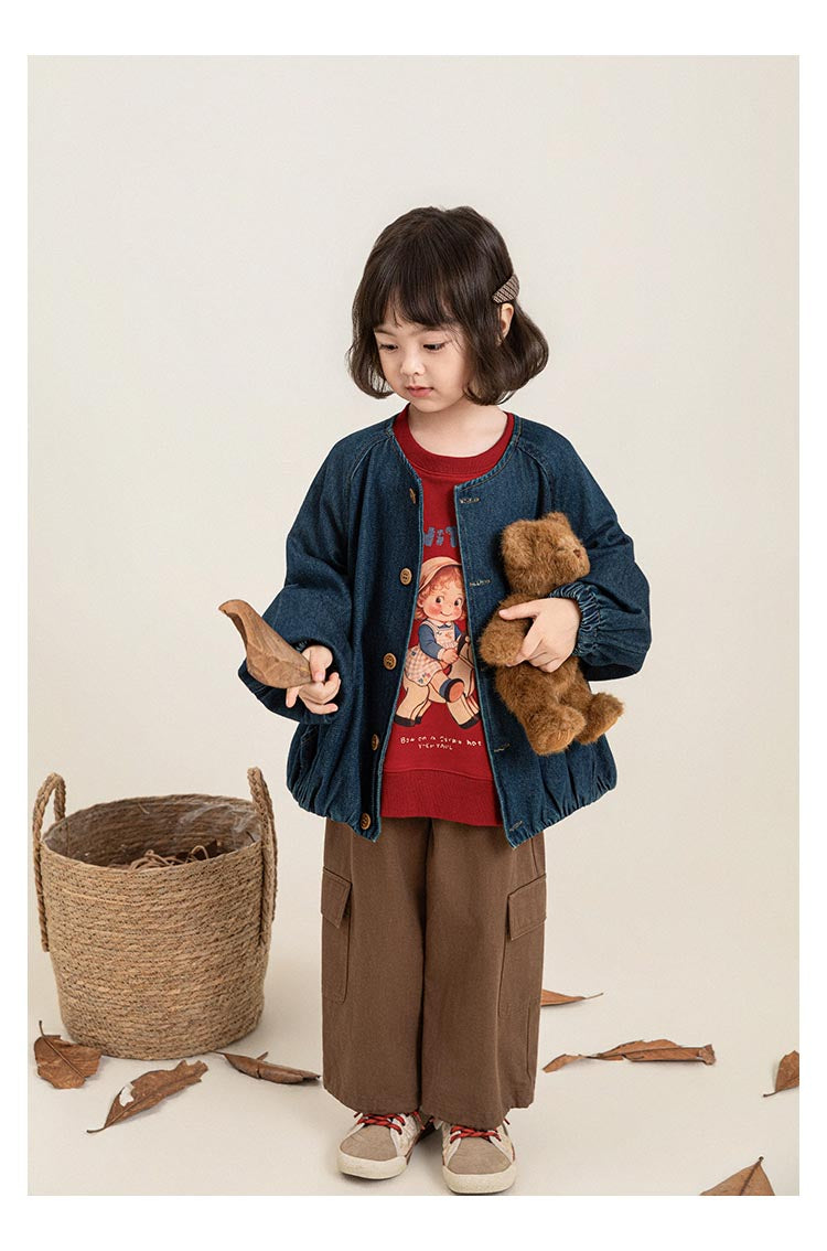 Filles Col rond Veste denim relâchée