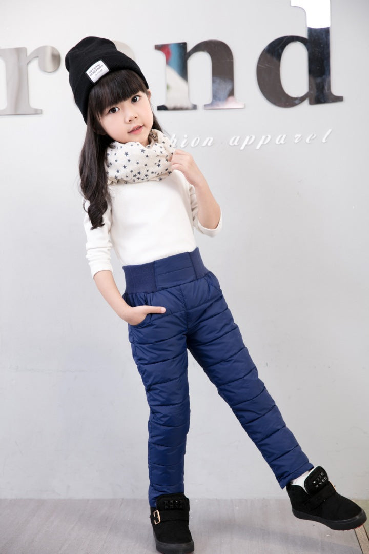 Pantalons de coton chaud à taille élevée pour enfants