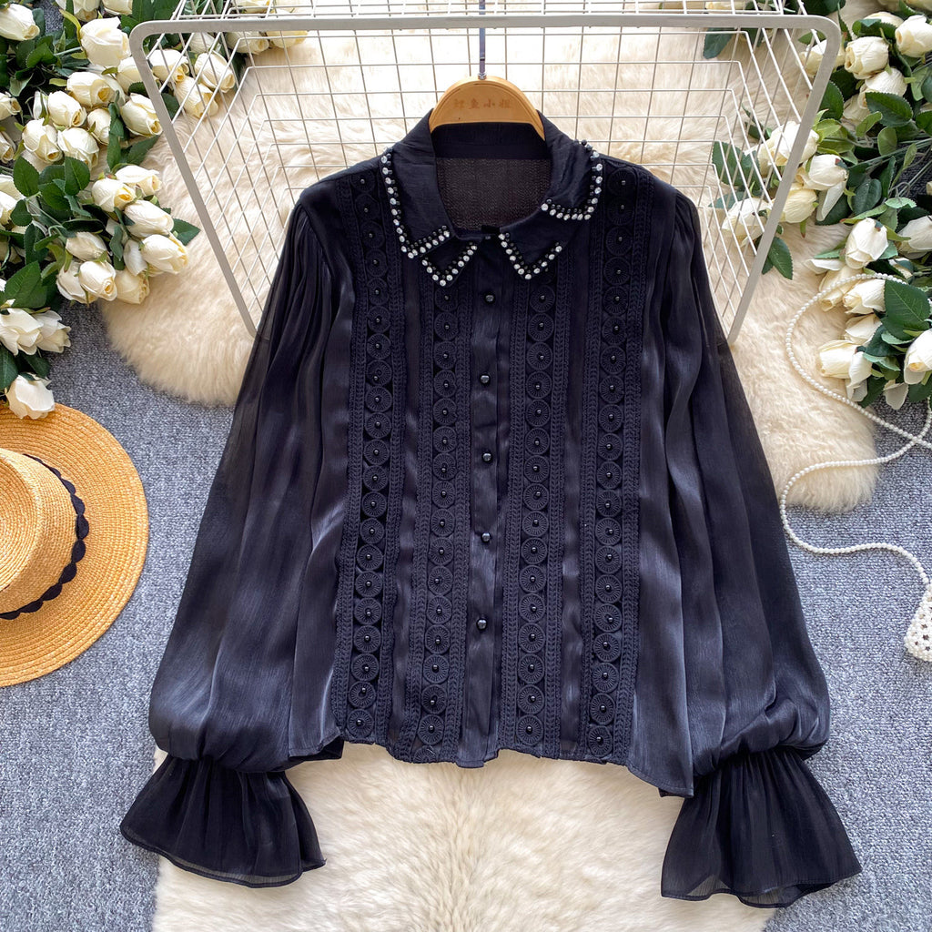 Blouse perlée douce et respirante de style français