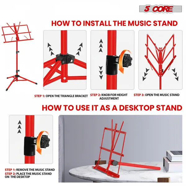 5 Core Music Stand Ajustable Desktop Book Stands Portable Sheet Holder Tous métalliques pliables