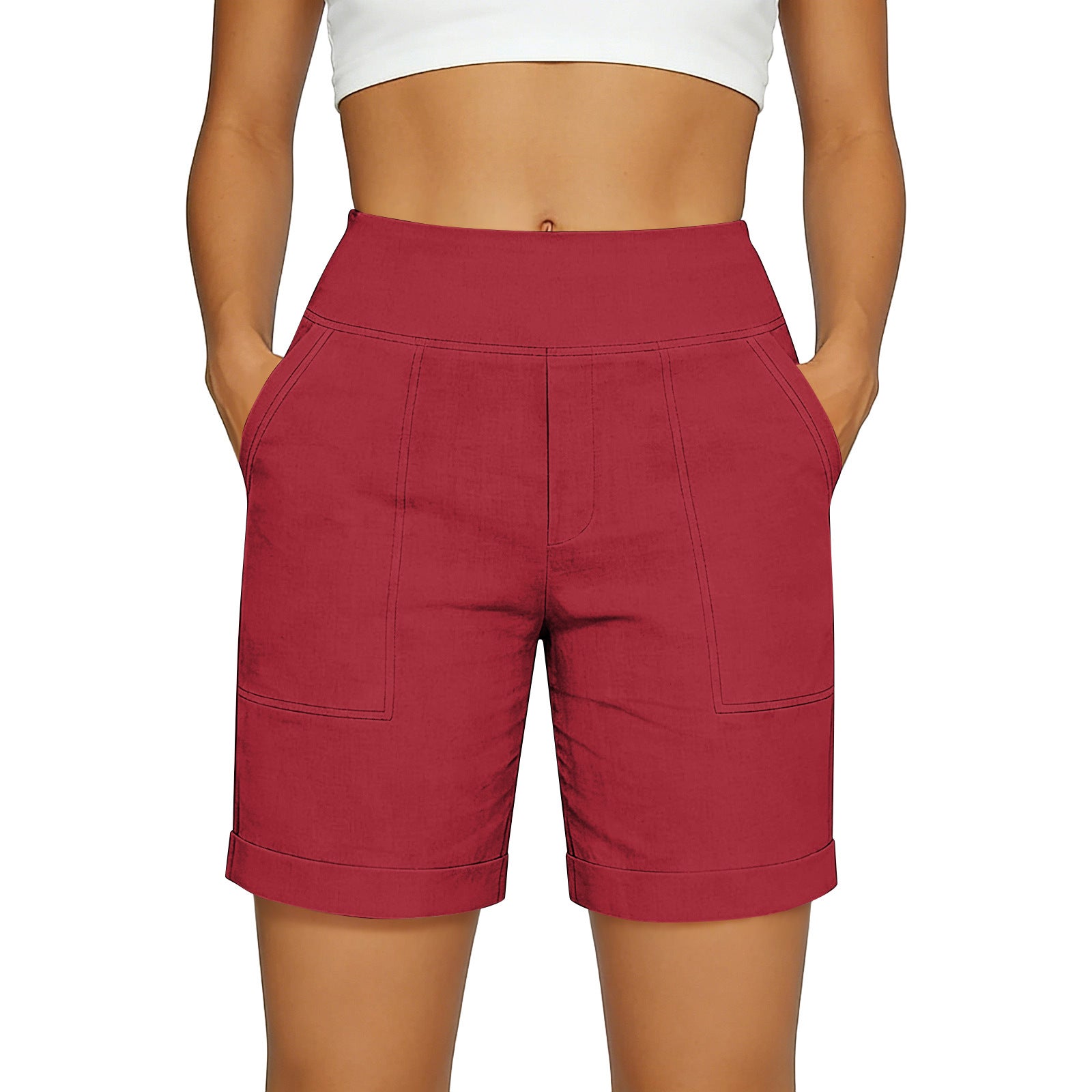 Short de poche en coton et en lin pour femmes de style européen et américain