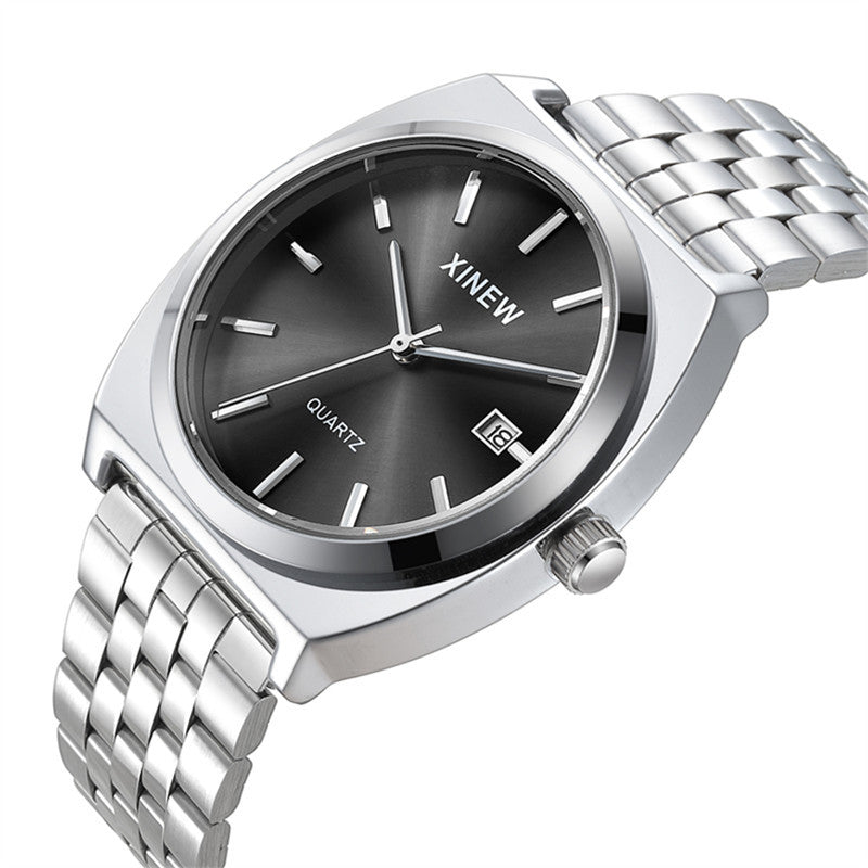 Style étudiant Bracelet en acier inoxydable à la mode calendrier Quartz hommes montre
