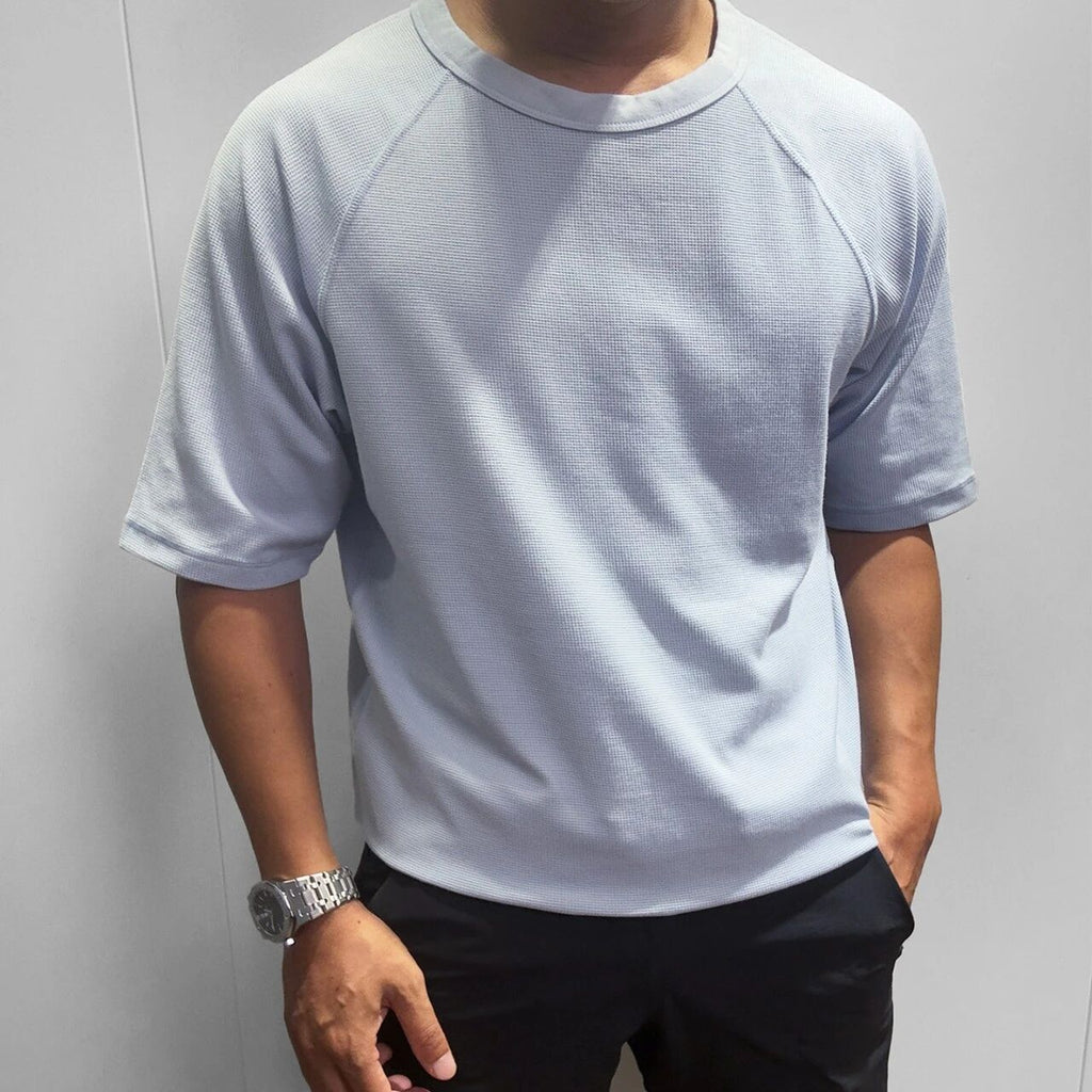 T-Shirt manches courtes Waffle Knit Raglan pour hommes Col d'équipage Lose Casual Basic Tee Respirant