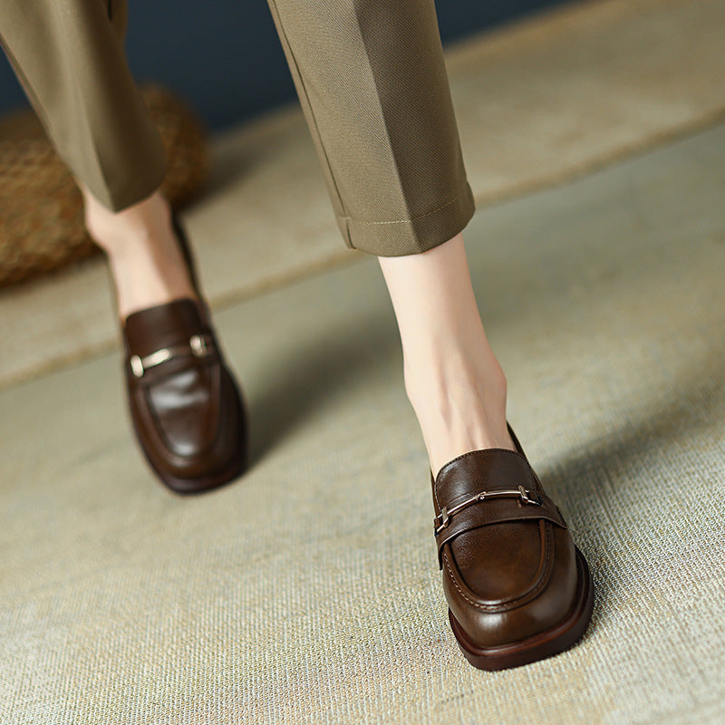 Femmes Chunky-heeled Vintage Chaussures en cuir