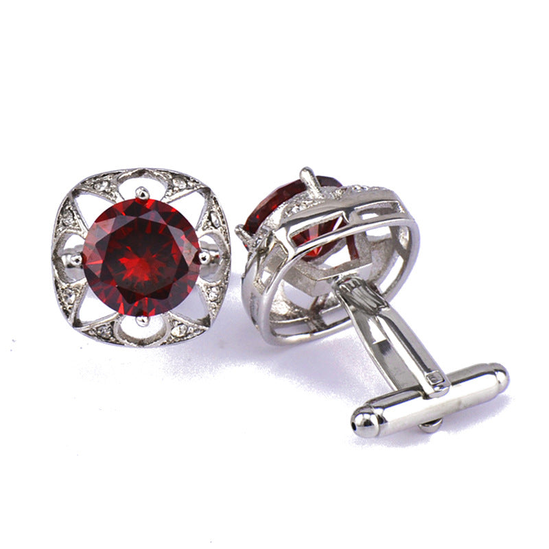 Rouge Grand Zircon Couronne Crystal Diamond Cufflink