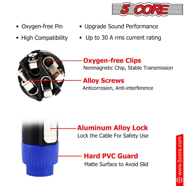 5 Core 4 Pole Speakon connecteur 6 pièces avec Twist Lock Audio Jack Male Plug ? Loud Speake