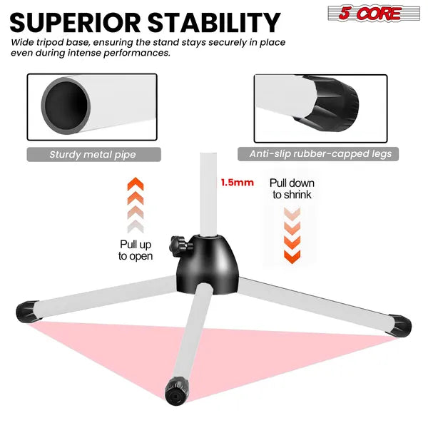 5 Core Tripod Mic Stand Floor 4Pcs réglable 18 à 72 pouces Sturdy Boom Support de bras Micro