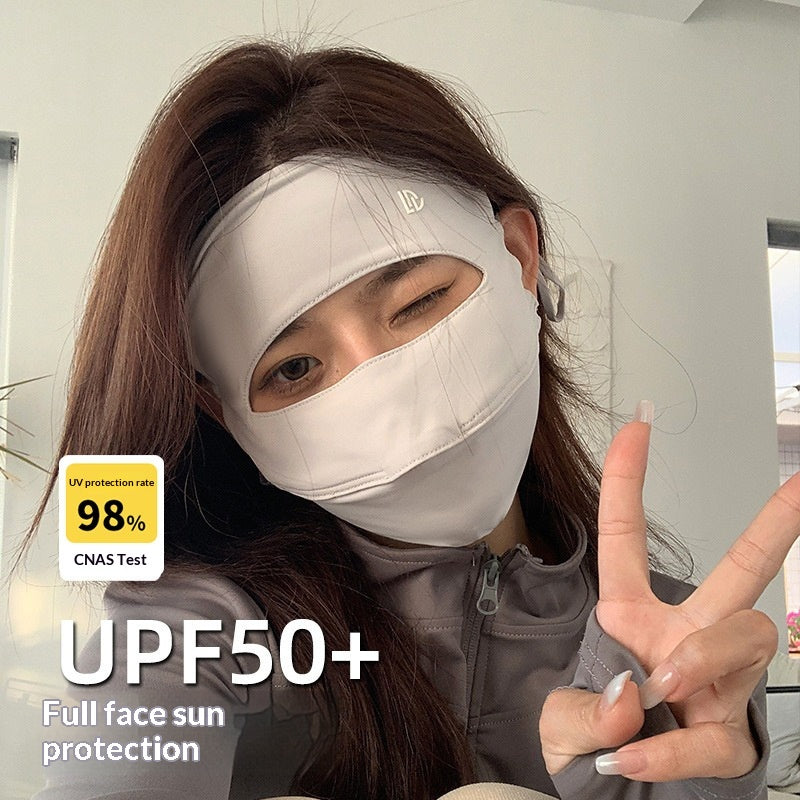 Masque de protection solaire plein visage Protection UV Mode extérieure Revêtement respirant en soie glacée