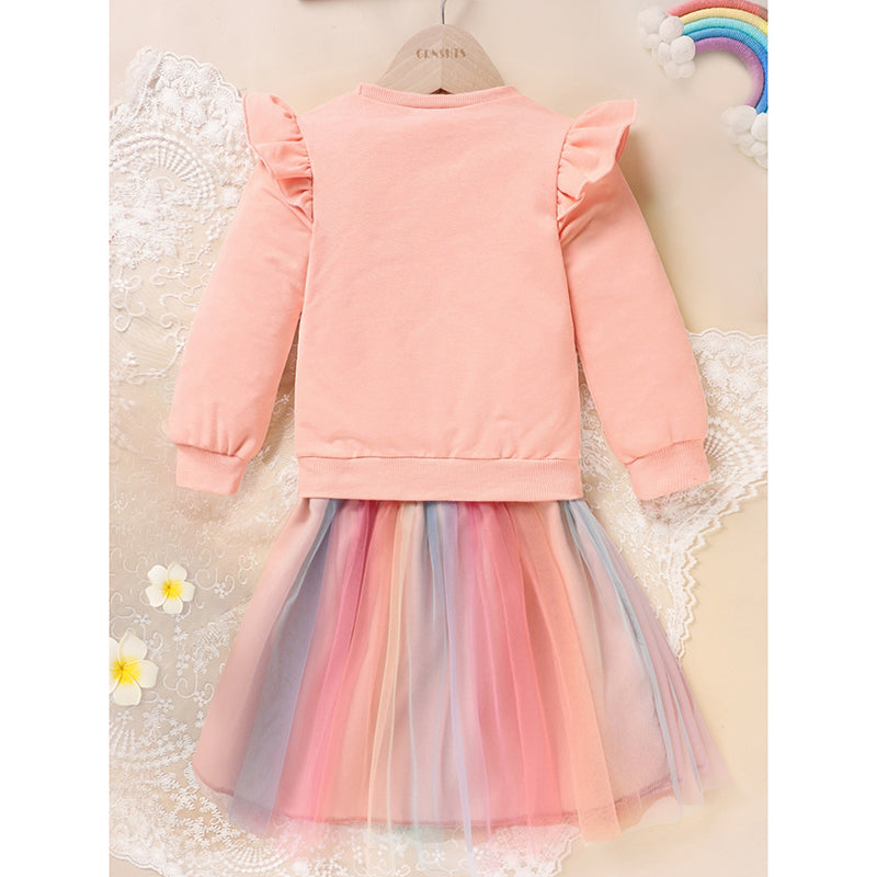 Bébé Filles Jeu de jupe arc-en-ciel Lettres Broderie Sweatshirt à manches longues Tops & Rainbow Tutu