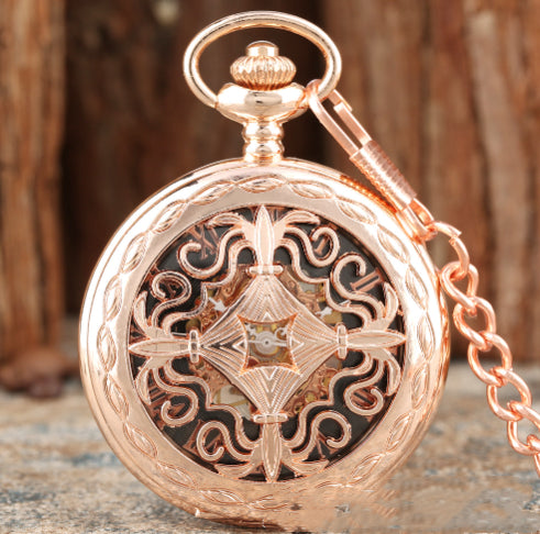 Montre de poche mécanique automatique à motif creux sculpté classique rétro