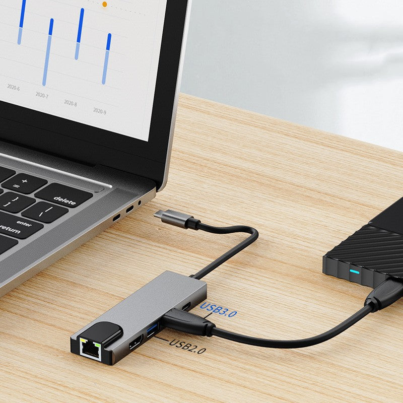 5-en-1 Type-c vers HDMI Carte réseau USB Expansion Dock