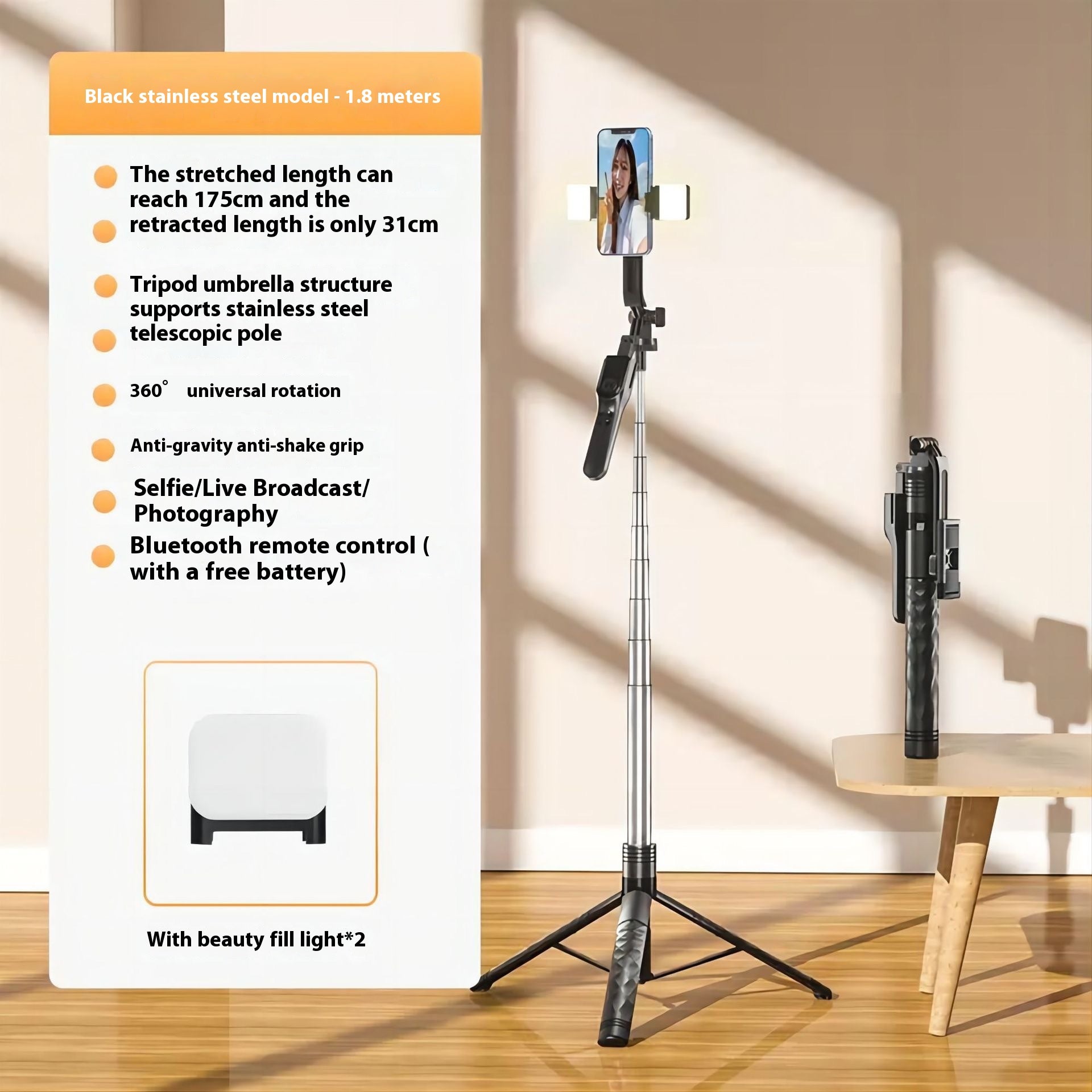Téléphone portable Bluetooth Selfie Stick Stabilizer Sol Stand