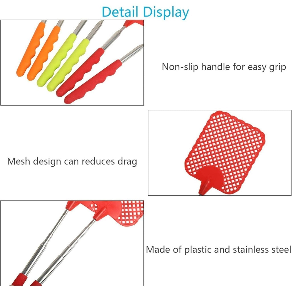 Ensemble de 6 swatters à mouche: 2 Rouge + 2 Orange + 2 Pièges d'insectes rétractables verts pour la maison