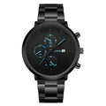 Tendance simple à trois yeux Calendrier Alloy Band Quartz Montre