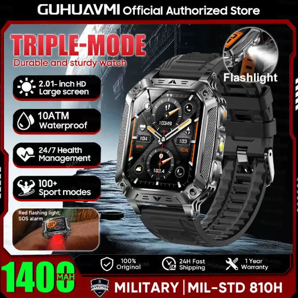 Batterie militaire 1400mAh montre intelligente avec lampe de poche LED