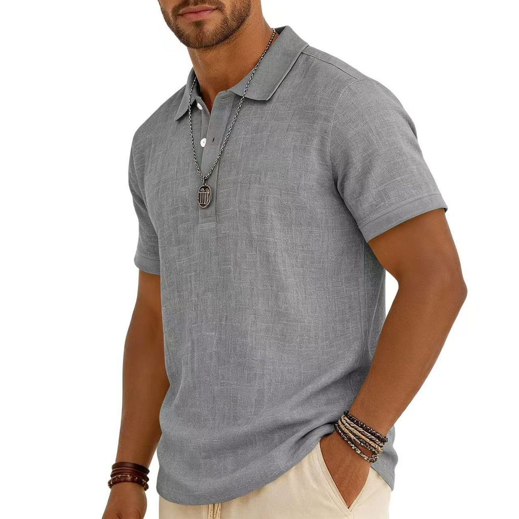 Trendy Men's Casual Solid-color Summer Bamboo-ribbed Coton Polo manches courtes Chemise Homme