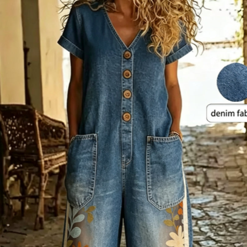Buttoned Pockets Comfortable Short Sleeves One-piece Jumpsuit