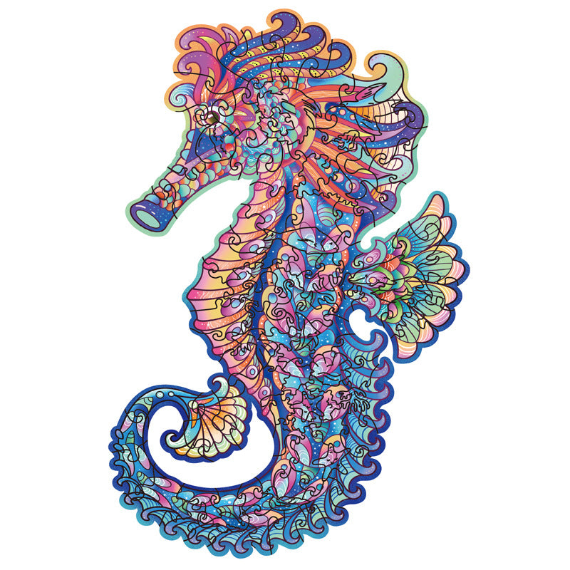 Puzzle en bois d'animal en forme d'hippocampe en trois dimensions irrégulière