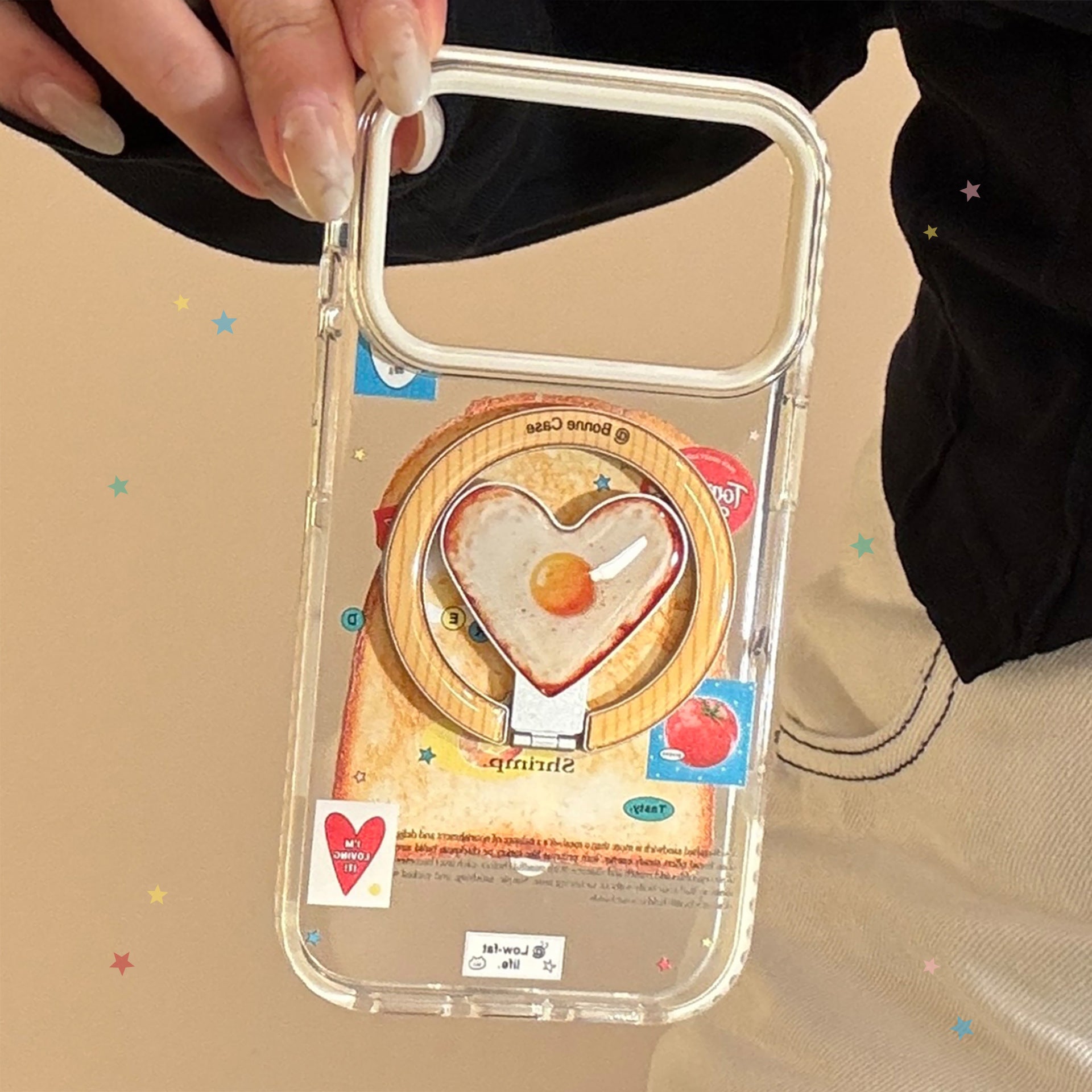 Toast and Fried Egg Coeur en forme de support de téléphone magnétique - Transparent Compatible