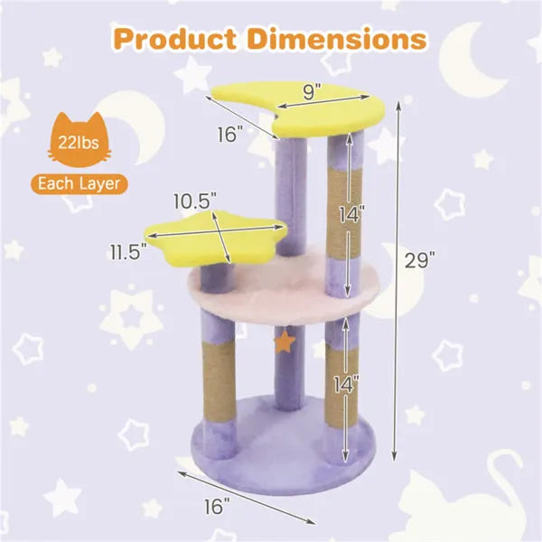 Lune & Étoile Arbre chat avec 4 niveaux