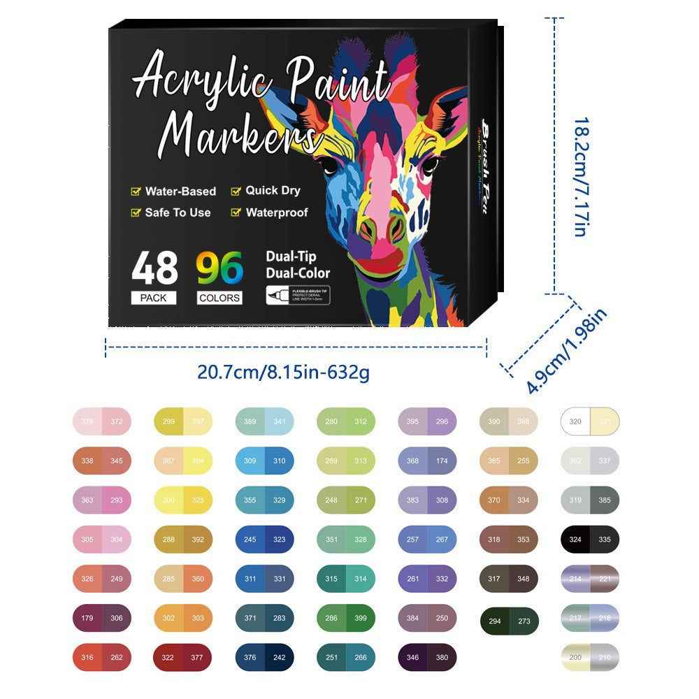 Marqueur acrylique double pointe 168 Couleurs Lavable à l'eau