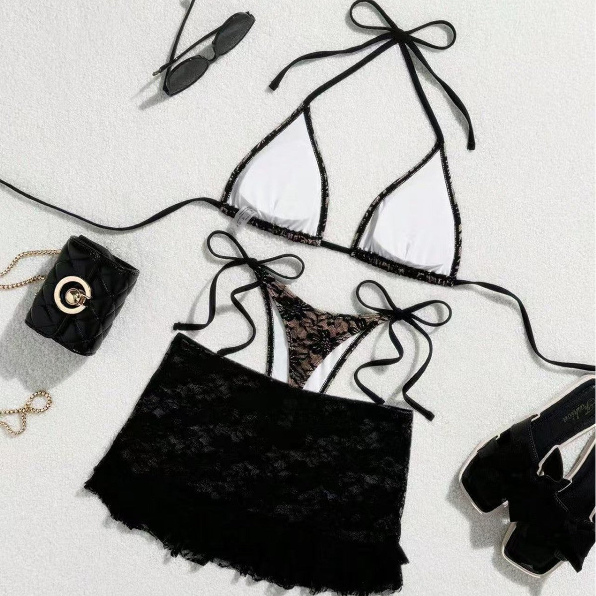 Femmes Dentelle Bikini Maillot de bain en trois parties