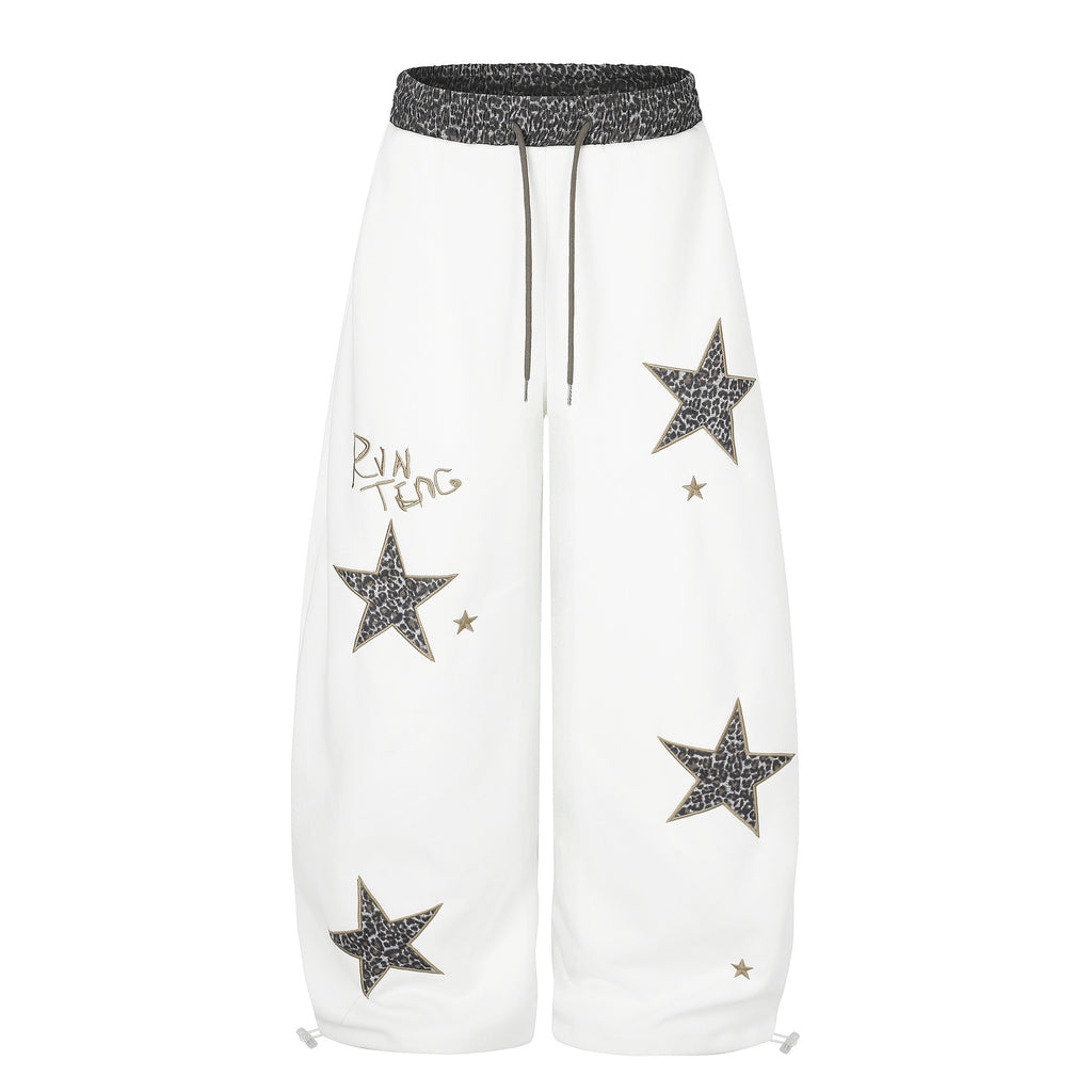 Retro Leopard Imprimer Star Patch Broded Sweatpants Pour les femmes