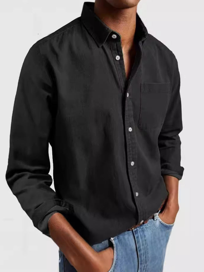 Amazon Commerce extérieur Europe et les États-Unis Lapel homme chemise de couleur solide hommes