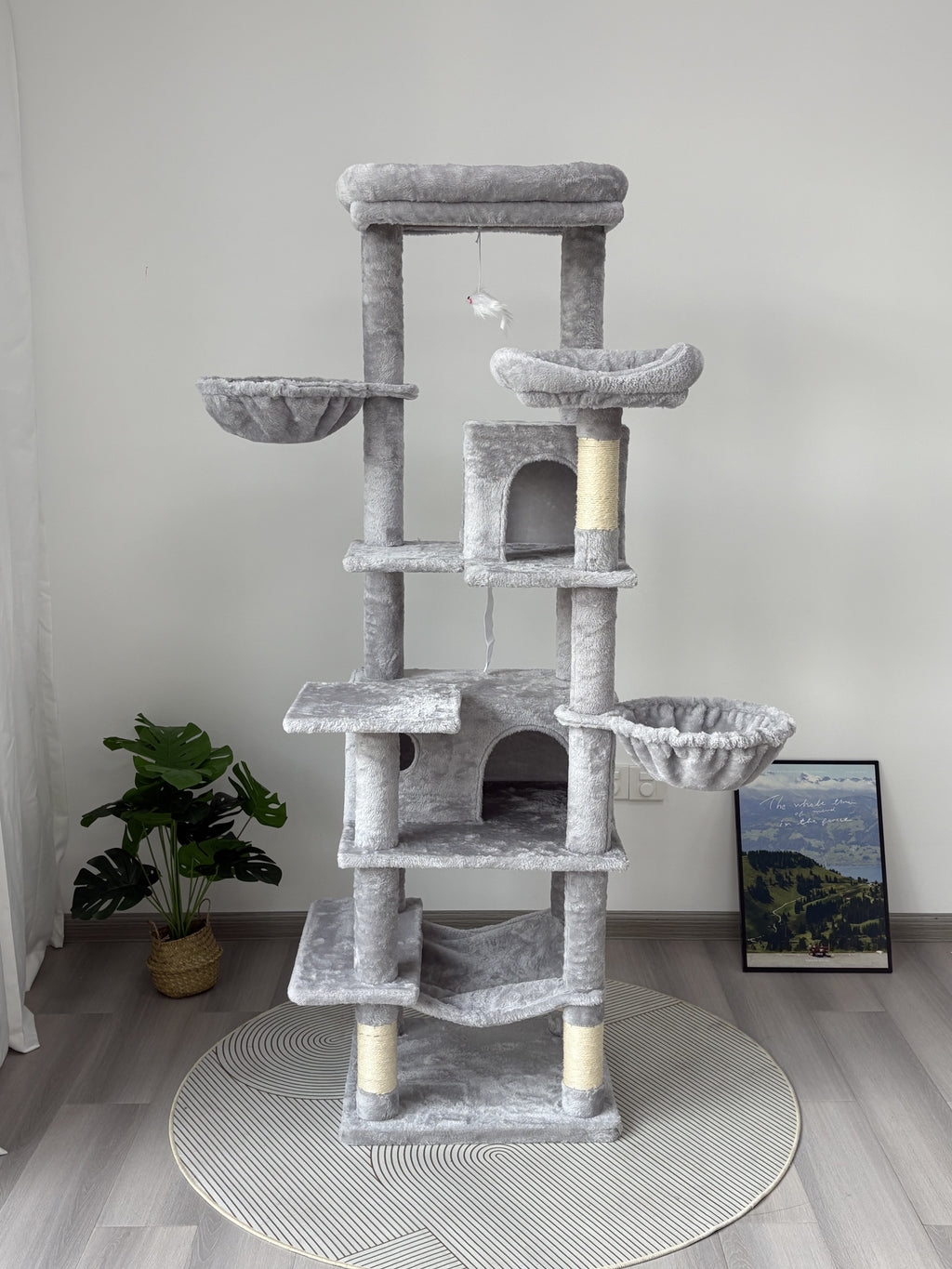 68in Grand arbre de chat vert multi-niveaux avec hamacs