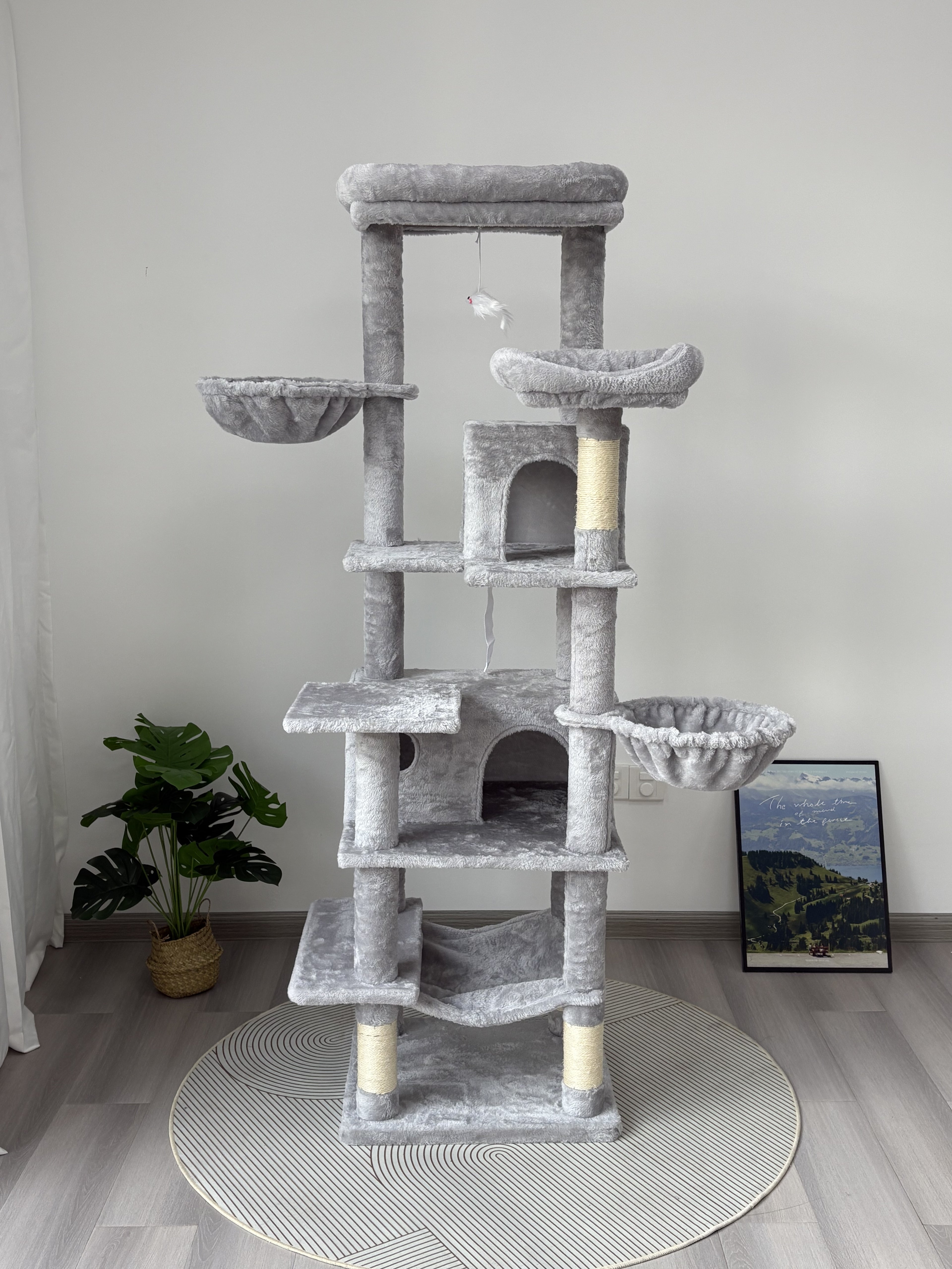 68in Grand arbre de chat vert multi-niveaux avec hamacs